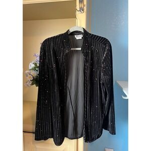 Vtg Womens XL Black Velvet Bedazzled Rhinestone‎ Cardigan Whimsigoth Holiday Y2K